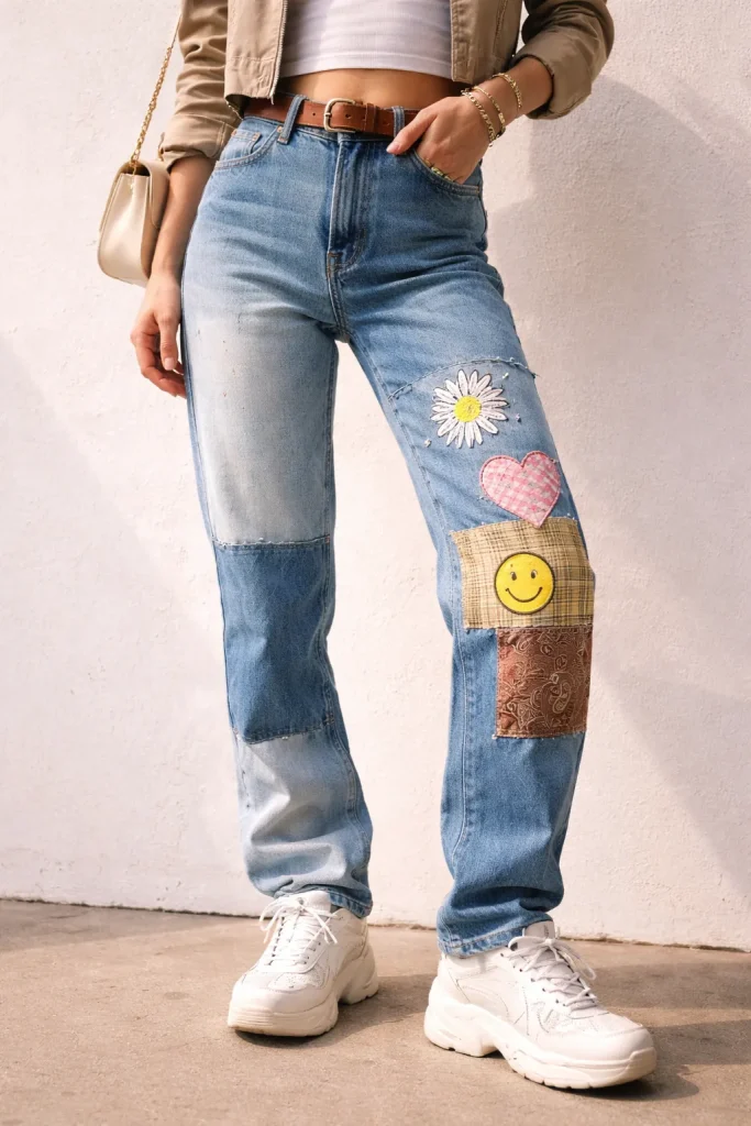 ตัวอย่างกางเกงยีนส์ปะผ้าแบบ Patchwork