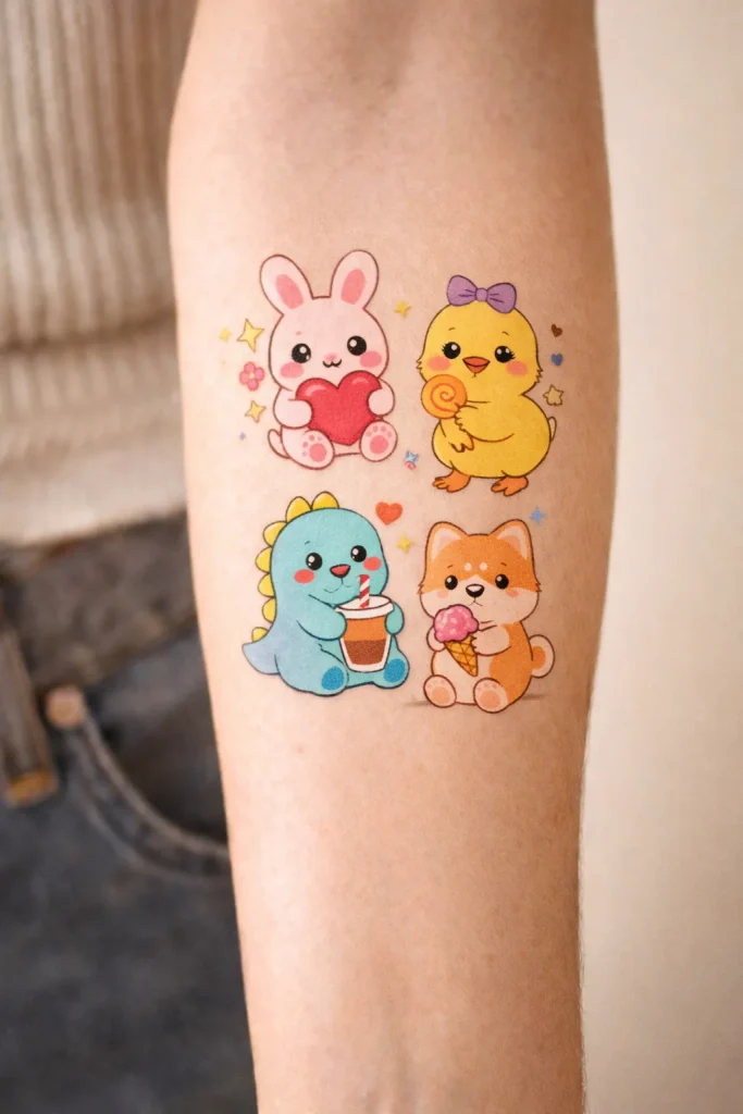 ตัวอย่างสติ๊กเกอร์แทททูลายการ์ตูนสีสันสดใส