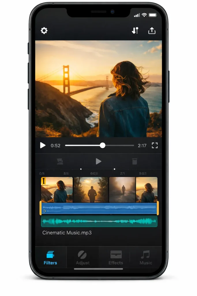 ตัวอย่างอินเทอร์เฟซแอปตัดต่อวิดีโอสำหรับสาย Vlog